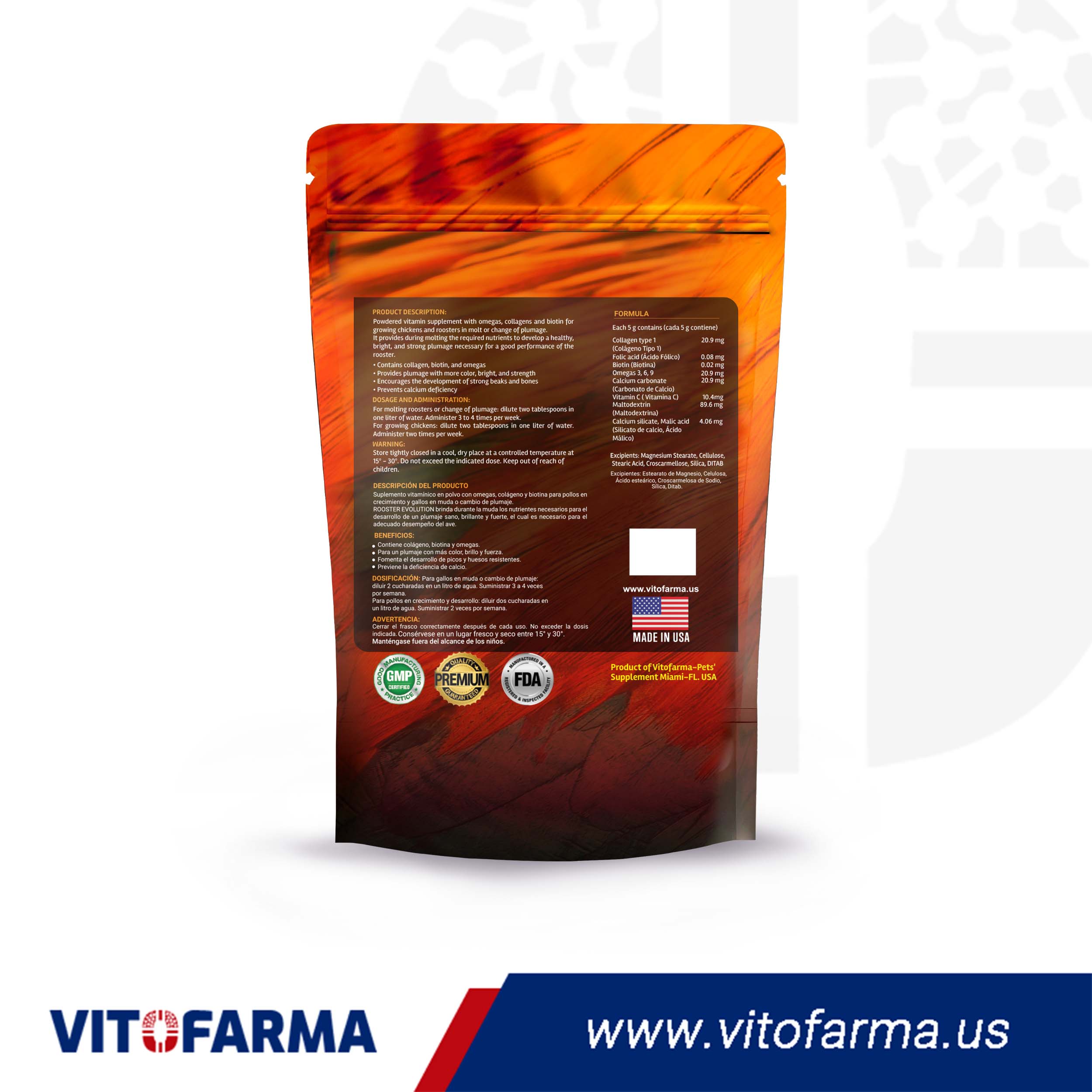 Multivitamin Supplement for Plumage, Feather Care – Rooster Evolution 300g